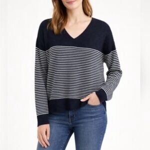 Linen BlendNavy Striped V-Neck Sweater from Banana Republic